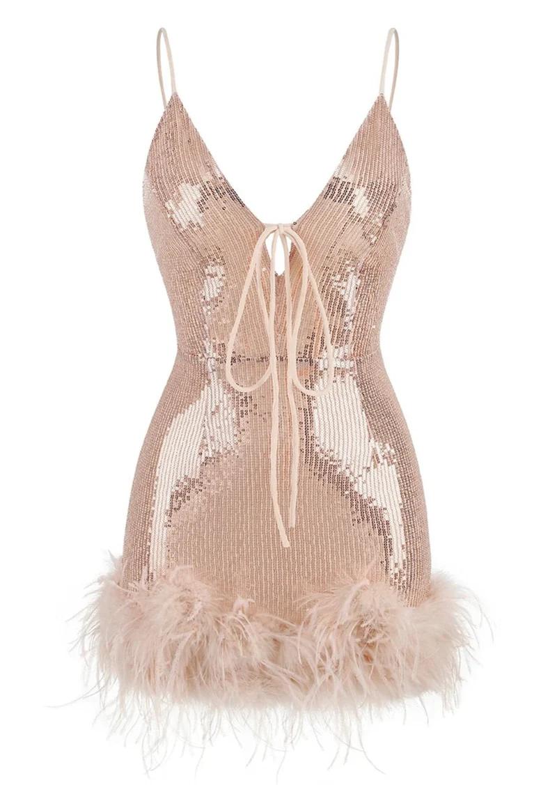 Selene Sequined Mini Dress with Feathers