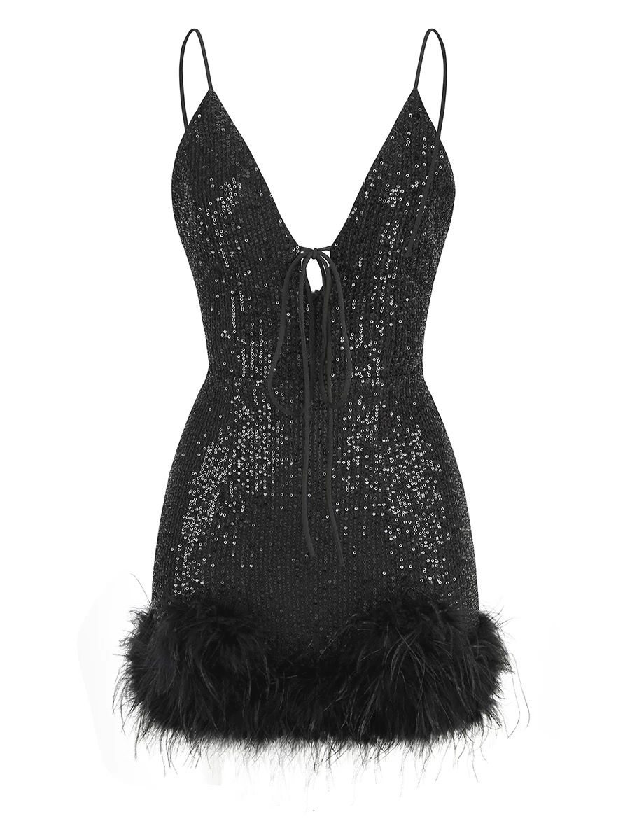 Selene Sequined Mini Dress with Feathers