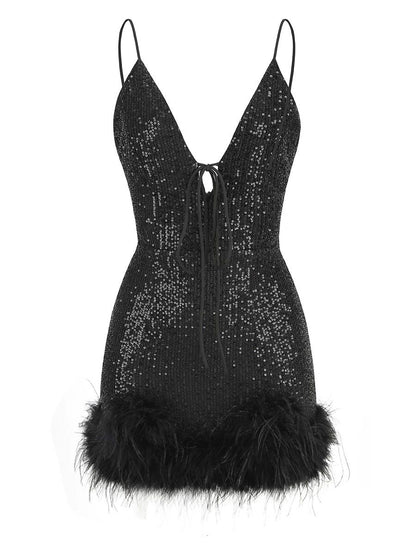 Selene Sequined Mini Dress with Feathers