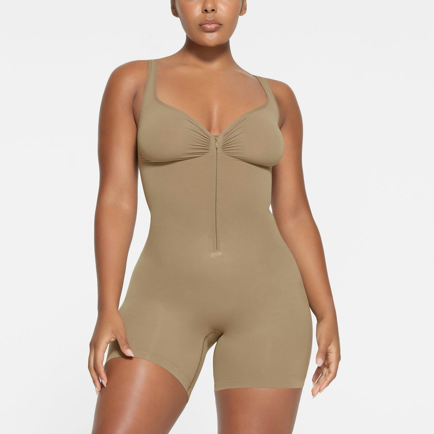 Zip Front Mid Thigh Bodysuit